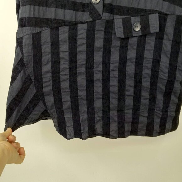 Terra SJ Apparel Boxy Lagenlook Dark Blue Striped Tunic Top Artsy Asymmetric XL - Picture 4 of 9